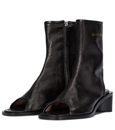 Shop Acne Studios Peep-toe Leather Ankle Boots In Black