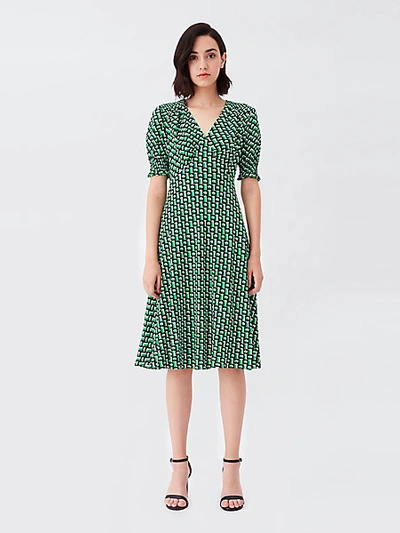 Shop Diane Von Furstenberg Jemma Cinch-sleeve Crepe Midi Dress In 3d Chain Medium Green