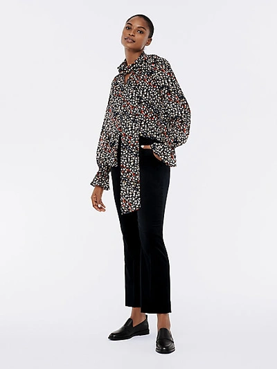 Shop Diane Von Furstenberg Tina Chiffon Necktie Blouse In Diagonal Leaf Stripe Black