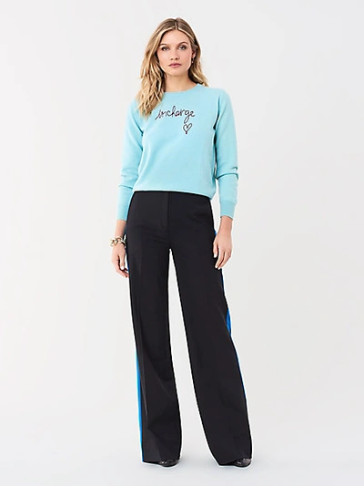 Shop Diane Von Furstenberg Georgina Stretch Wool Wide-leg Pant In Black/new Coast