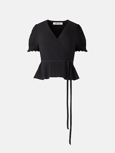 Shop Diane Von Furstenberg Emilia Crepe Wrap Top In Black