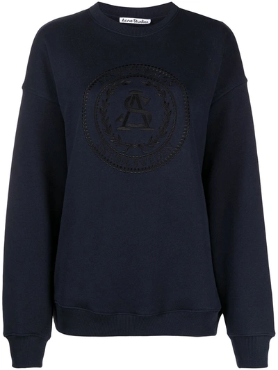 Shop Acne Studios Wreath Logo Embroidered Sweatshirt In Blue