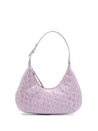 Shop By Far Mini Amber Crocodile-embossed Shoulder Bag In Purple