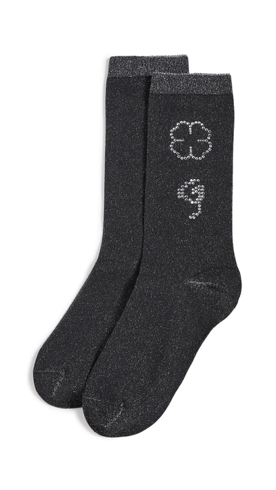 Shop Ganni Polyamide Metallic Blend Socks In Black