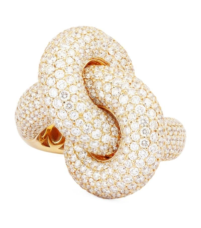 Shop Engelbert Yellow Gold And Diamond The Legacy Knot Ring (size 55)