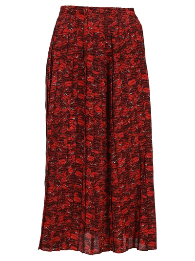 Shop Valentino Lips Print Silk Skirt In Red