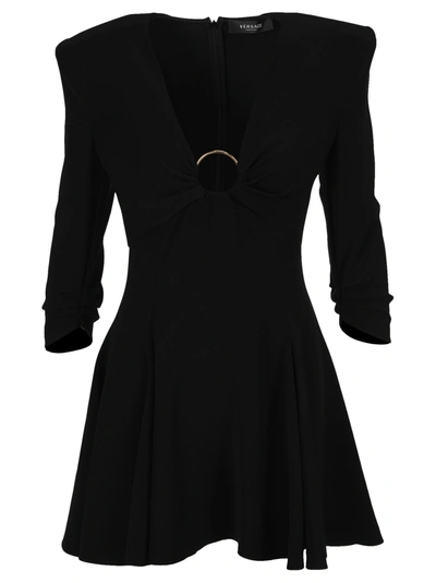 Shop Versace O-ring Flared Dress In Black