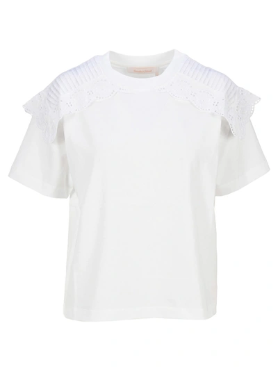 Shop See By Chloé See By Chloe Embellished T-shirt In White Powder