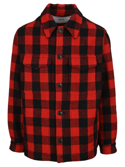 Shop Ami Alexandre Mattiussi Ami Check Shirt Jacket In Red Black