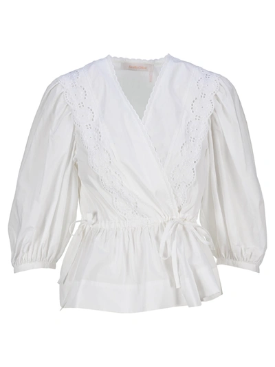 Shop See By Chloé See By Chloe Broderie Anglaise Wrap Blouse In White