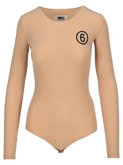 Shop Mm6 Maison Margiela Mm6 Logo Bodysuit In Nude