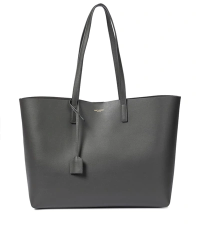 Shop Saint Laurent Shopping E/w Leather Tote In Grey