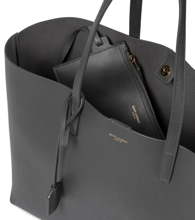 Shop Saint Laurent Shopping E/w Leather Tote In Grey