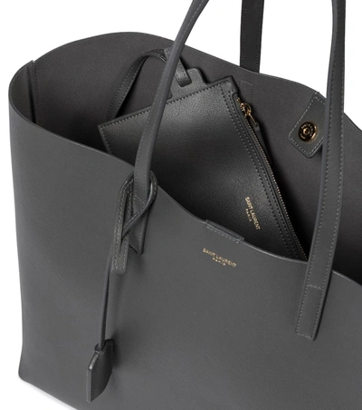Saint Laurent Shopping E/w Leather Tote In Grey