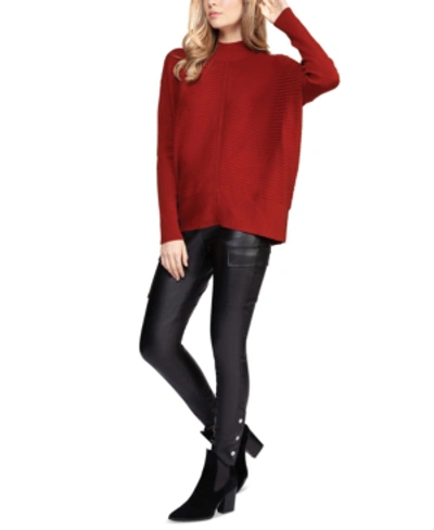 Shop Black Tape Mock-neck Mixed-ribbed Sweater In Paprika