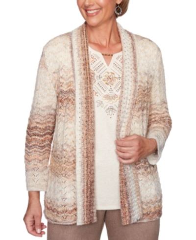 Shop Alfred Dunner Petite First Frost Space-dyed Pointelle Cardigan In Multi
