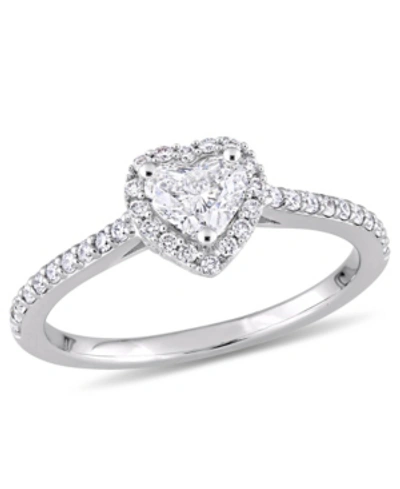 Macy's Certified Diamond (3/4 Ct. T.w.) Heart And Round-shape Engagement Ring In 14k White Gold In White Gold