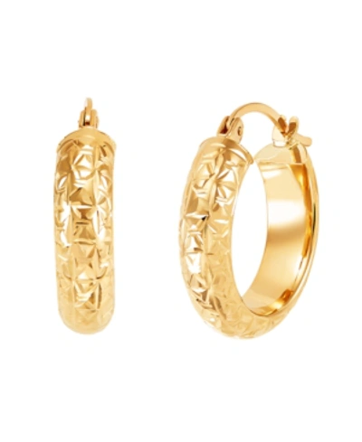 Macy's Polished And Diamond Cut Tube Hoop Earrings In 14k Yellow Gold In Yellow Gold