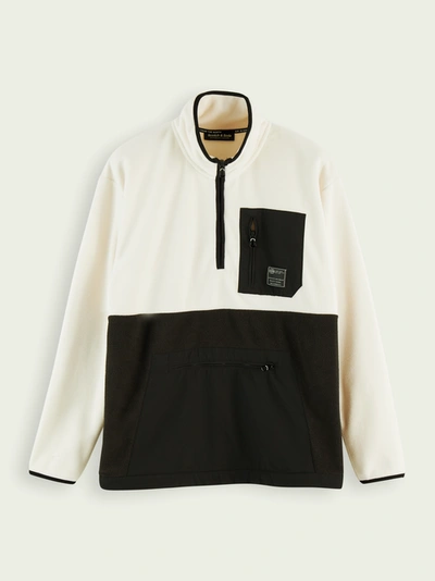 Shop Scotch & Soda Half-zip Color Block Fleece Sweatshirt In White
