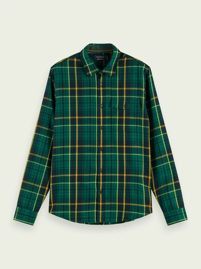 Shop Scotch & Soda Regular Fit Long Sleeve Checked Shirt In Green