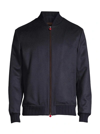 Shop Kiton Cashmere Bomber Jacket In Navy With Taupe