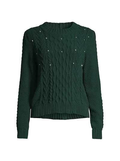 Shop Weekend Max Mara Embellished Cable Knit Sweater In Dark Green