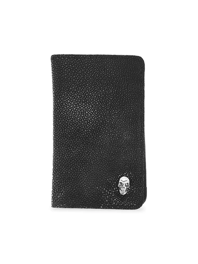 Shop King Baby Studio Men's Small Leather Goods Skull Vertical Card Holder In Silver Black