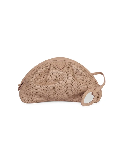 Shop Alaïa Samia Perforated Leather Clutch In Tan