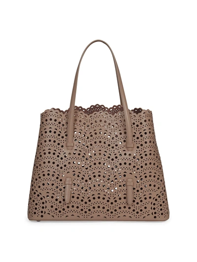 Shop Alaïa Mina Perforated Leather Tote In Brown