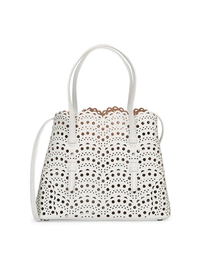 Shop Alaïa Mina Perforated Leather Tote In White