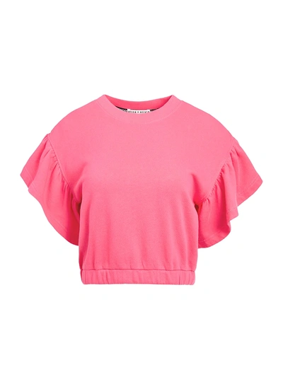 Shop Alice And Olivia Women's Joline Ruffle-sleeve Crop Sweatshirt In Wild Pink