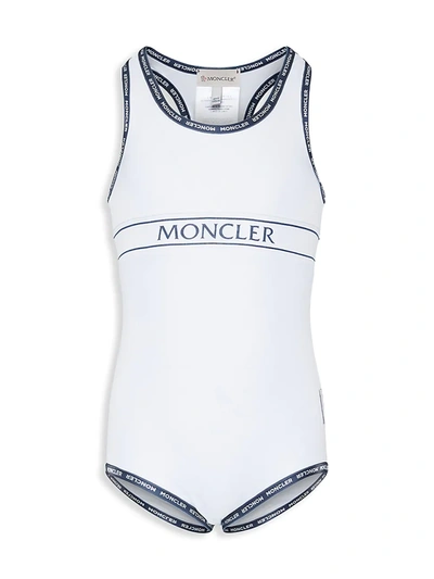 Shop Moncler Little Girl's & Girl's Logo One-piece Swimsuit In White