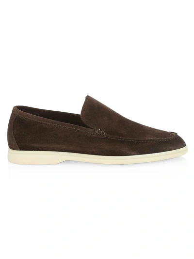 Shop Loro Piana Men's Summer Walk Suede Loafers In Chocolate