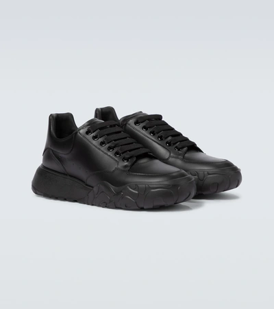 Shop Alexander Mcqueen Court Leather Sneakers In Black