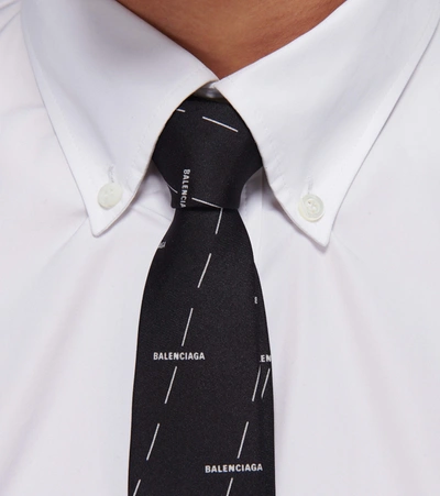 Shop Balenciaga Logo Printed Silk Tie In Black