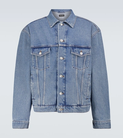 Shop Balenciaga Large-fit Denim Jacket In Blue