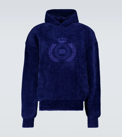 Shop Balenciaga Hooded Logo Sweater In Blue