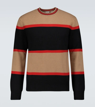 Shop Burberry Garratt Striped Wool-cashmere Sweater In Neutrals