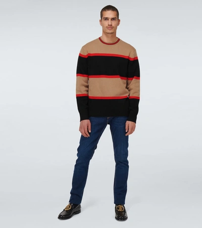 Shop Burberry Garratt Striped Wool-cashmere Sweater In Neutrals