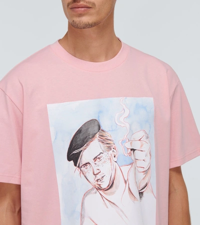 Shop Jw Anderson Oversized Printed Face T-shirt In Pink