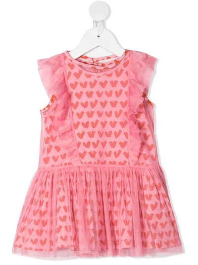 Shop Stella Mccartney Heart-print Ruffle-trim Dress In Pink