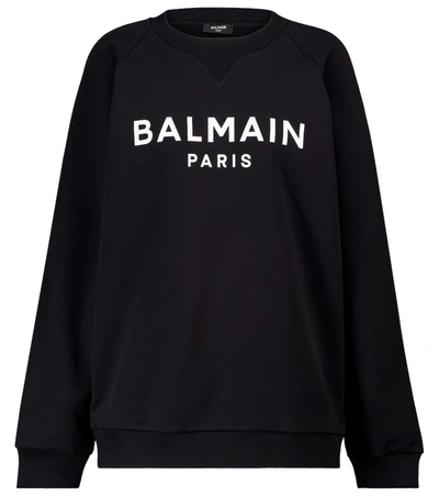 Shop Balmain Logo Cotton Jersey Sweatshirt In Black