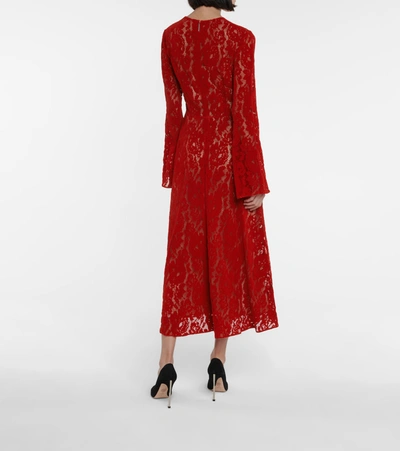 Shop Christopher Kane Lace Velvet Midi Dress In Red