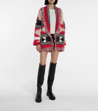 Shop Alanui Regenerated Icon Cashmere And Wool Cardigan In Red