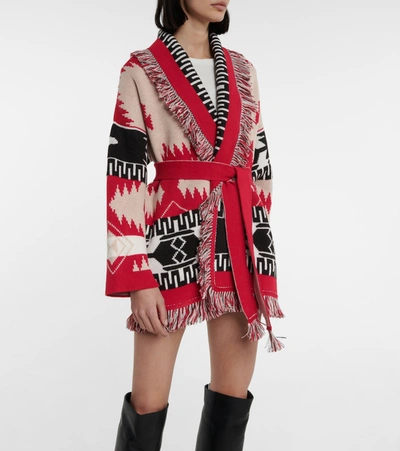 Shop Alanui Regenerated Icon Cashmere And Wool Cardigan In Red