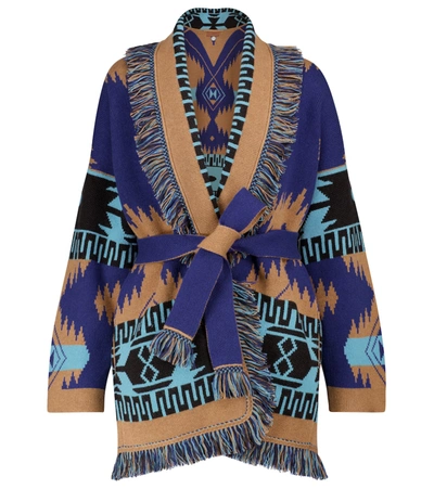 Shop Alanui Regenerated Icon Cashmere And Wool Cardigan In Blue