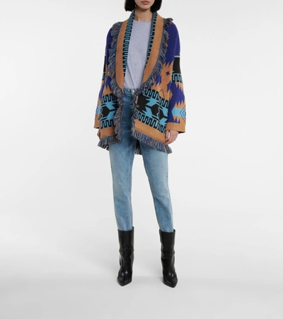 Shop Alanui Regenerated Icon Cashmere And Wool Cardigan In Blue