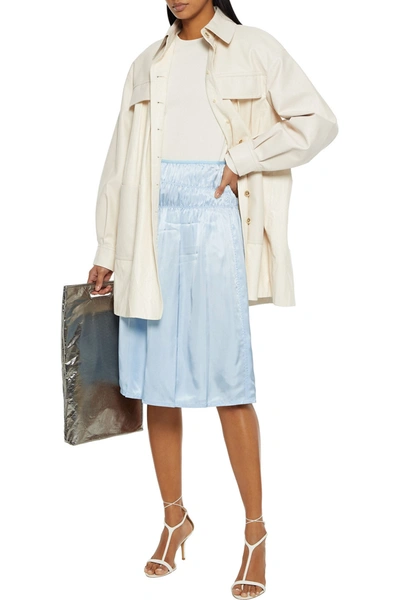 Shop Helmut Lang Ruched Satin Skirt In Sky Blue