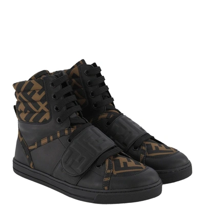 Shop Fendi Kids High Top Trainers In Black