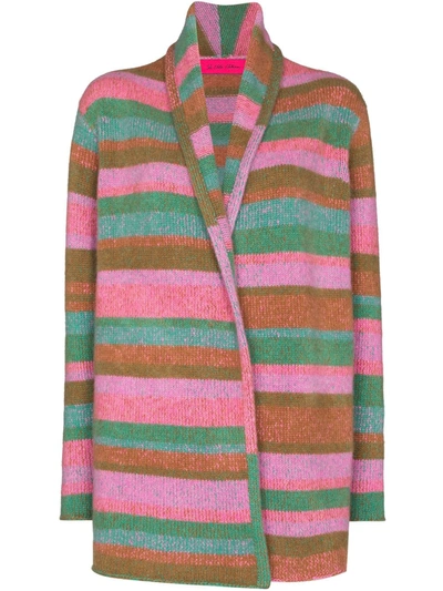 Shop The Elder Statesman Horizontal-stripe Cashmere Cardigan In Pink